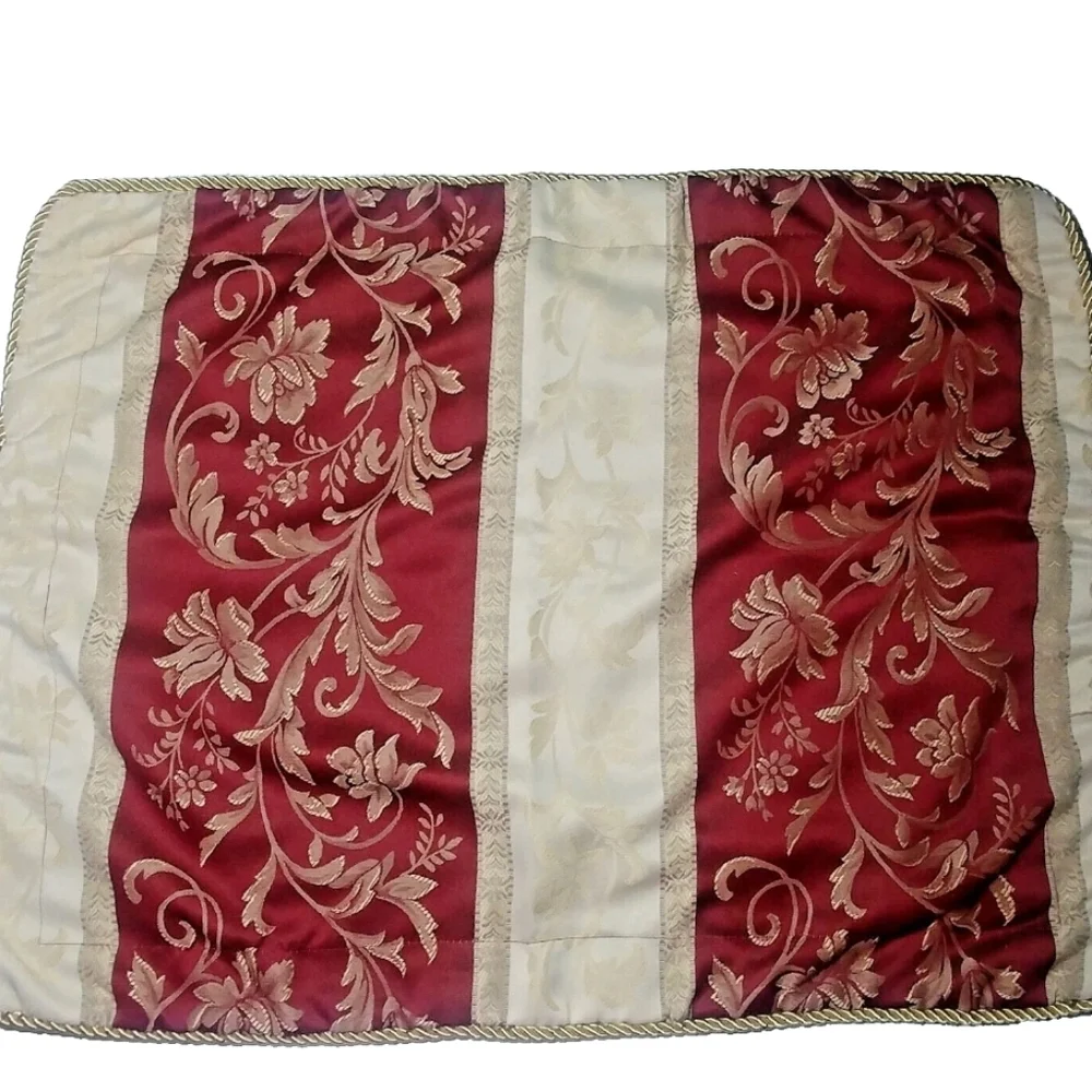 Shams Damask Print Gold & Burgundy Size Std/Queen w Gold bullion edges 29x22 Lux
